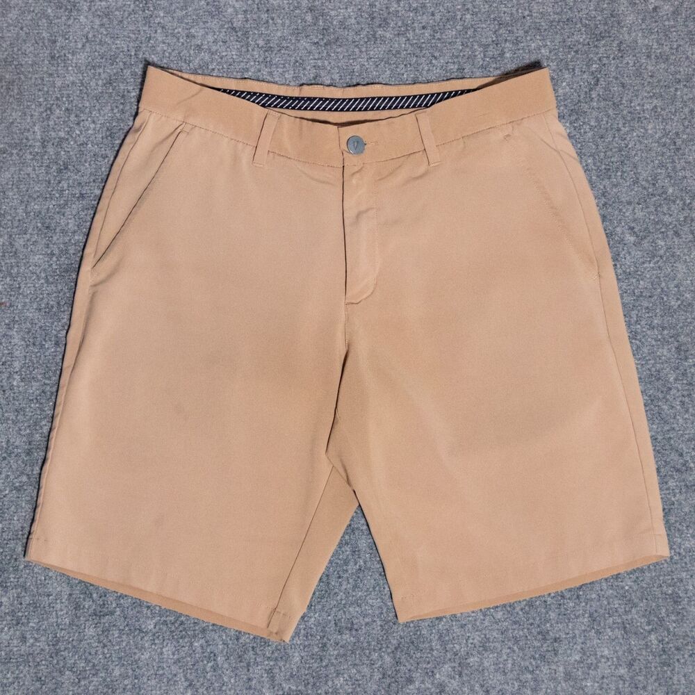 Primo Golf Shorts Men's 32 Khaki Tan Performance Stretch 9” Golf Zip Pocket